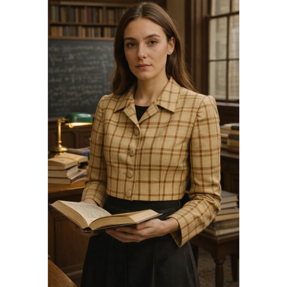 Gruppo Americano Jackets & Blazers - VTG 90s Gruppo Americano Studio Plaid Crop Blazer Silk Shimmer USA 8 Academia